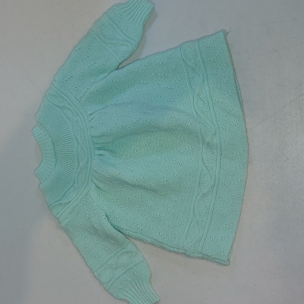 Vintage Handmade Teal Baby Sweater Dress size 0-3 months